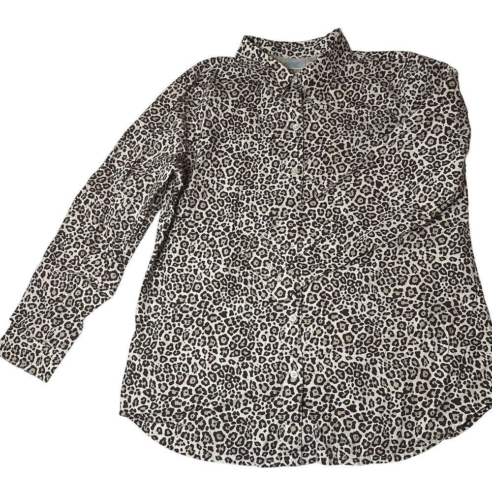 Vintage 80s Leopard Print Blouse Women's L‎ Retro Office Siren Mob Wife